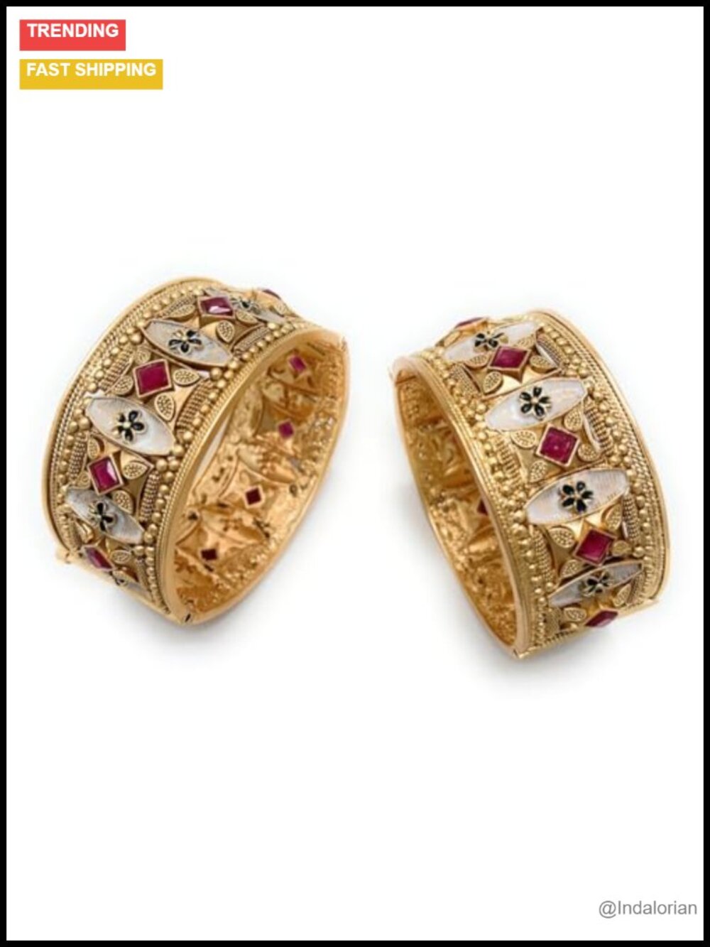 Gold Plated Meenakari Kada Bangle Set, Openable with Screw Clasp